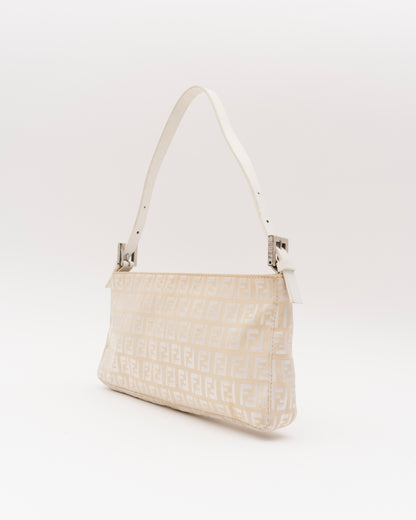 90s FENDI Beige Zucchino Canvas Mini Baguette Bag