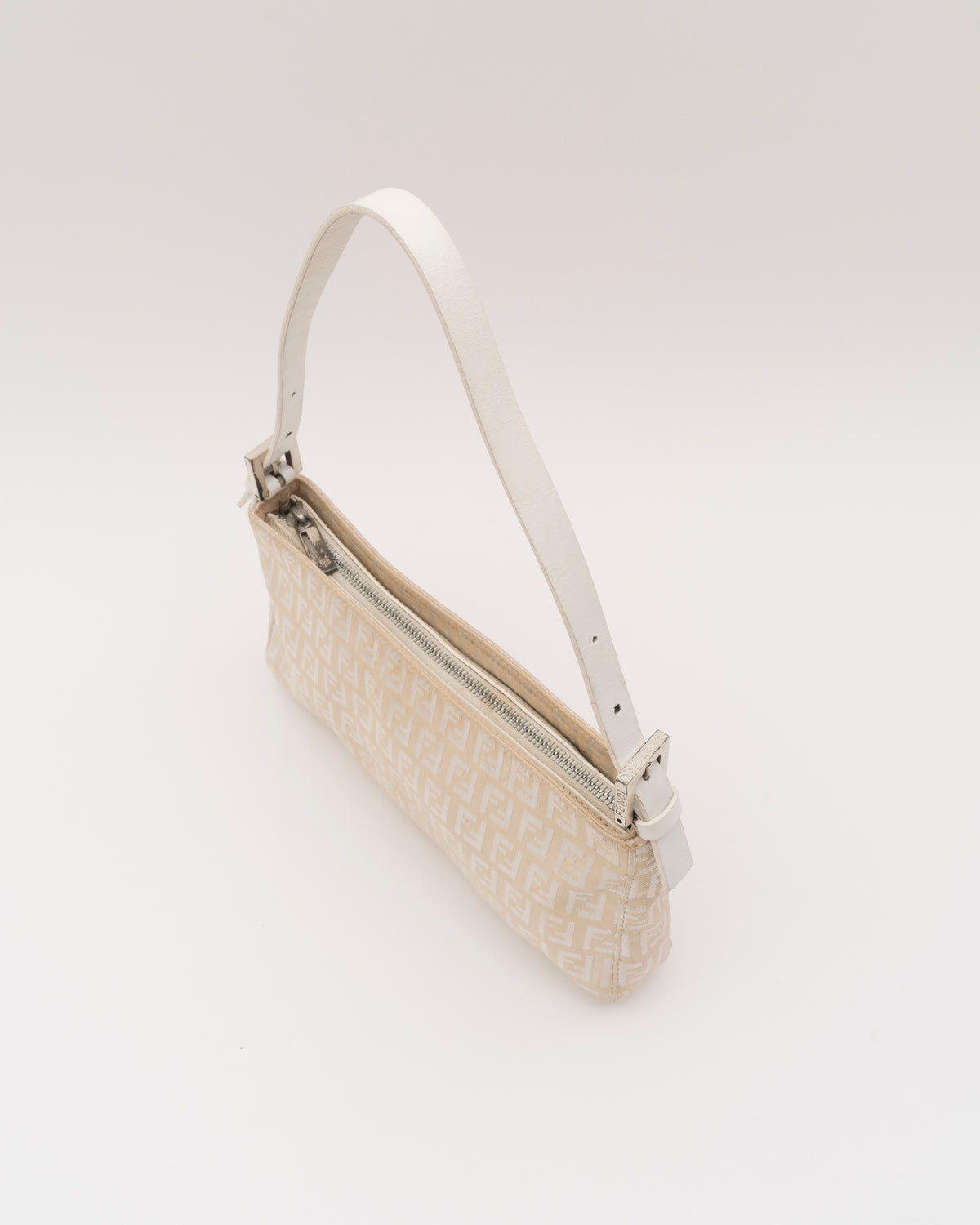 90s FENDI Beige Zucchino Canvas Mini Baguette Bag