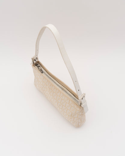 90s FENDI Beige Zucchino Canvas Mini Baguette Bag