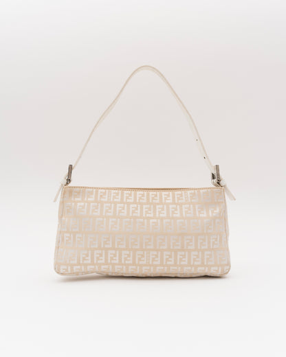 90s FENDI Beige Zucchino Canvas Mini Baguette Bag
