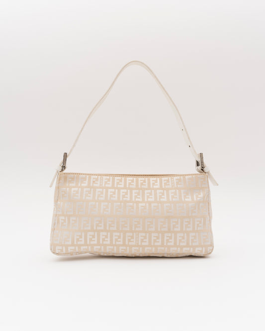 90s FENDI Beige Zucchino Canvas Mini Baguette Bag