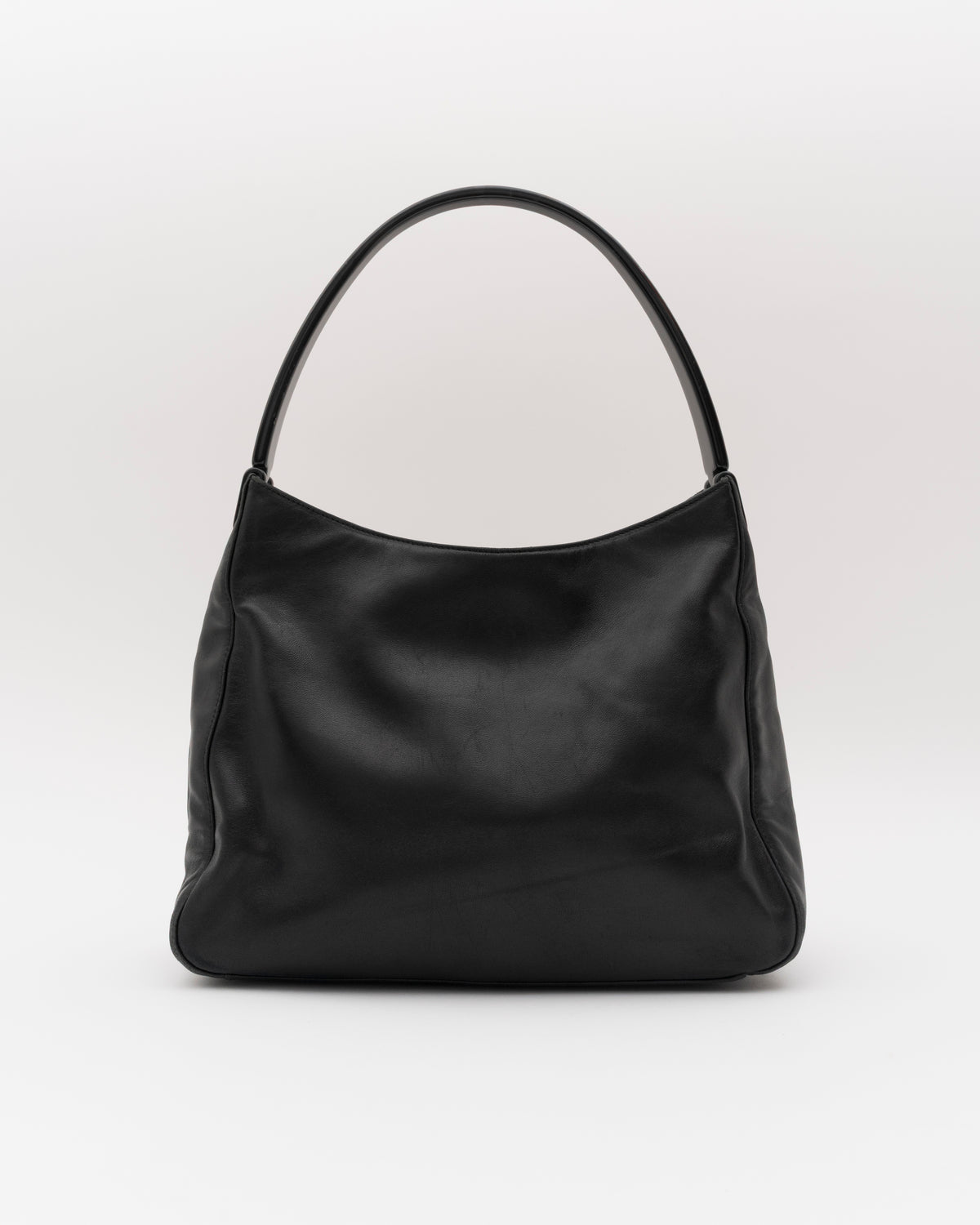 90s PRADA Black Calfskin Hobo Bag with Resin Handle