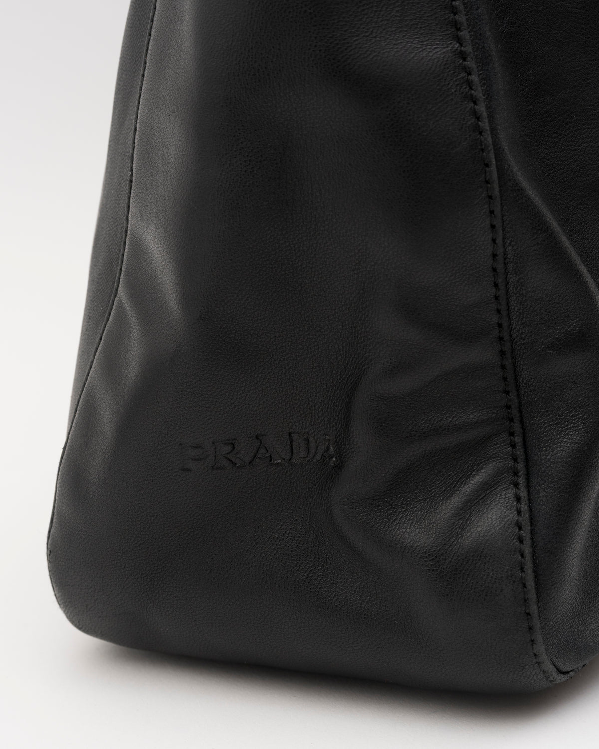 90s PRADA Black Calfskin Hobo Bag with Resin Handle