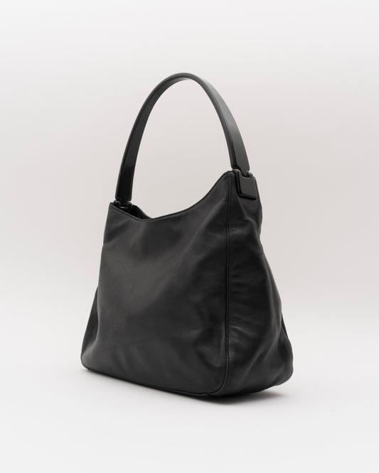 90s PRADA Black Calfskin Hobo Bag with Resin Handle