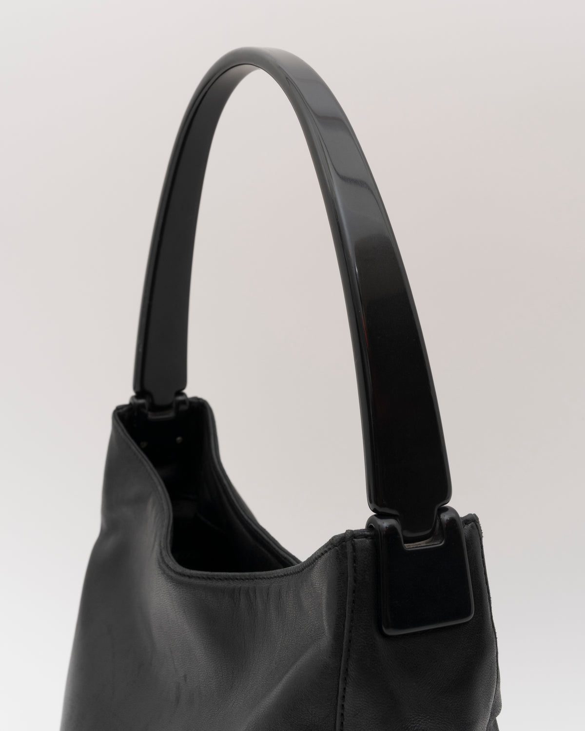 90s PRADA Black Calfskin Hobo Bag with Resin Handle