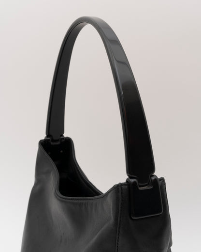 90s PRADA Black Calfskin Hobo Bag with Resin Handle
