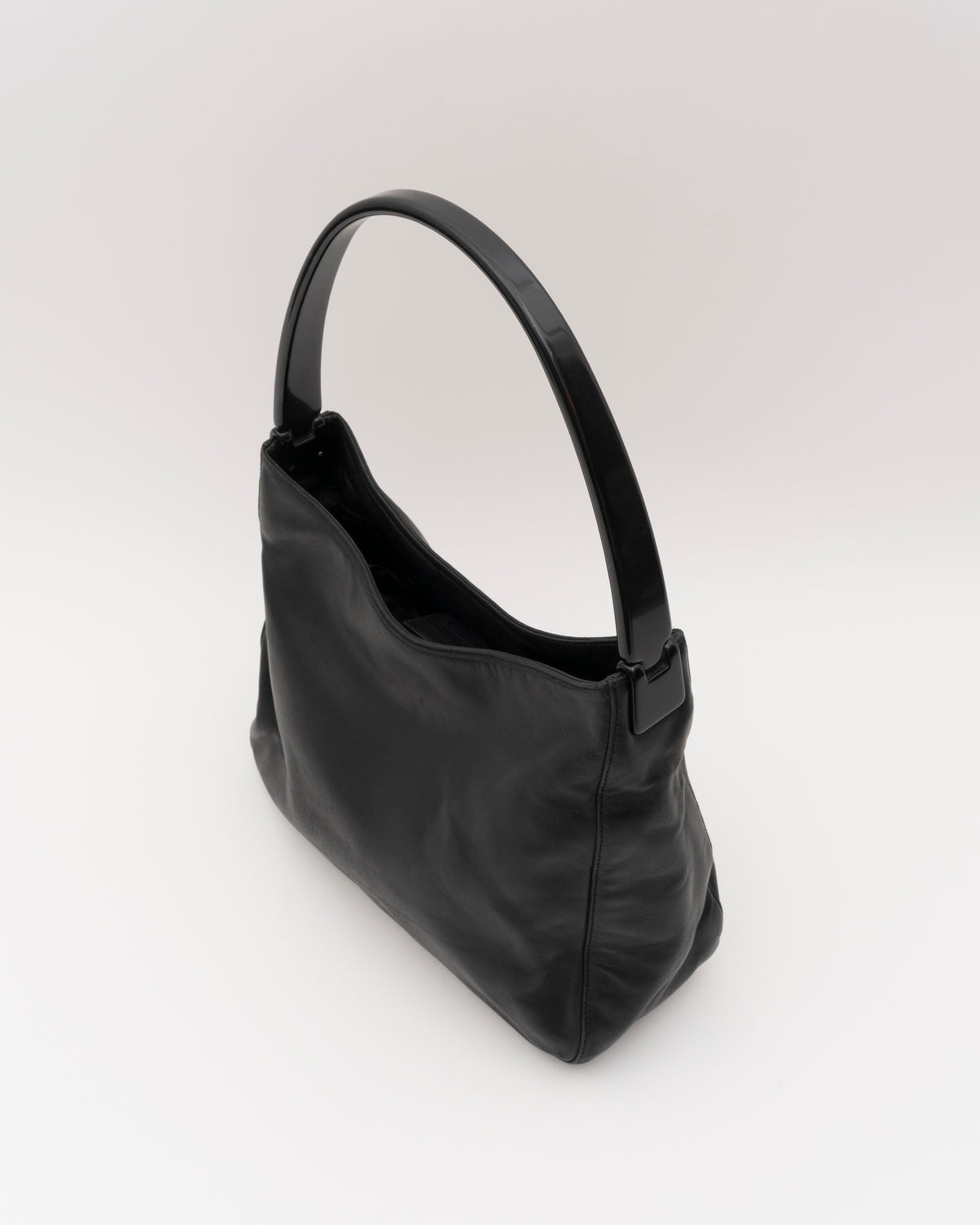 90s PRADA Black Calfskin Hobo Bag with Resin Handle