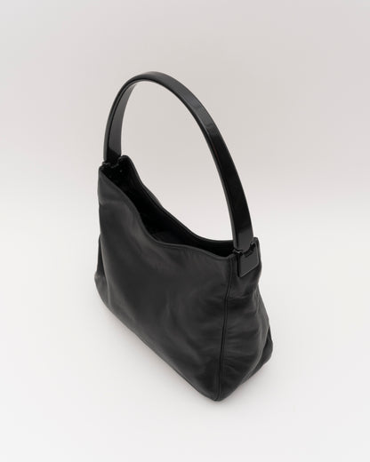 90s PRADA Black Calfskin Hobo Bag with Resin Handle