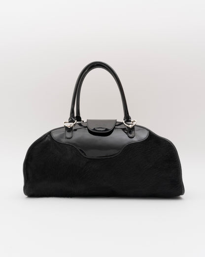 2000s D&G Black Pony Hair & Patent Leather Bag