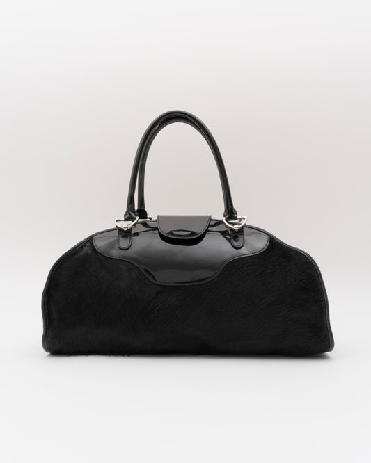 2000s D&G Black Pony Hair & Patent Leather Bag