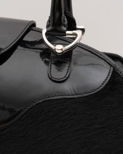 2000s D&G Black Pony Hair & Patent Leather Bag