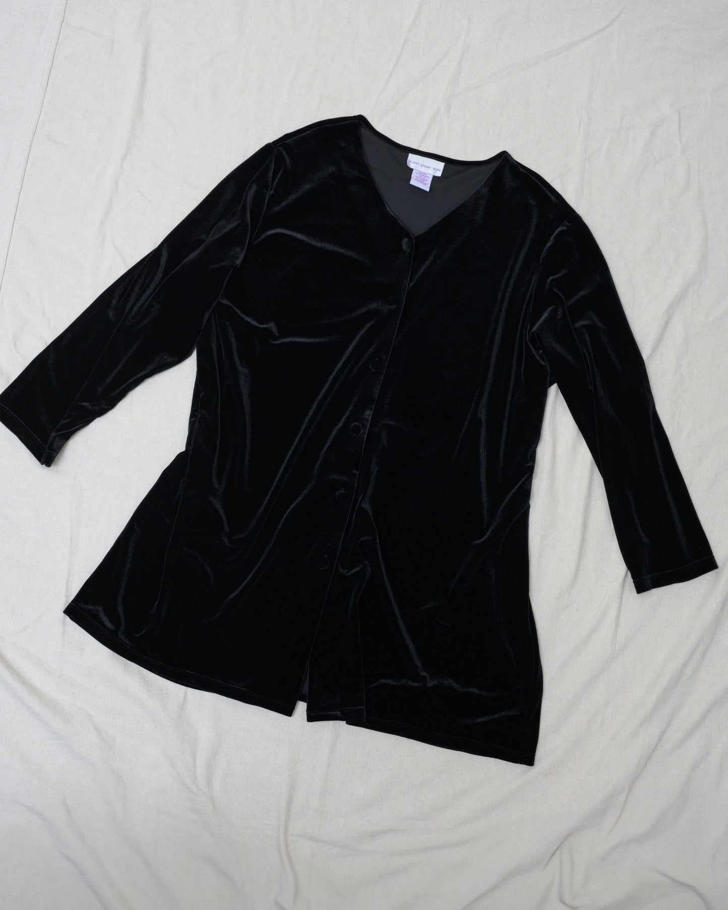 Vintage Oversized Black Velvet Shirt Dress (S-L)