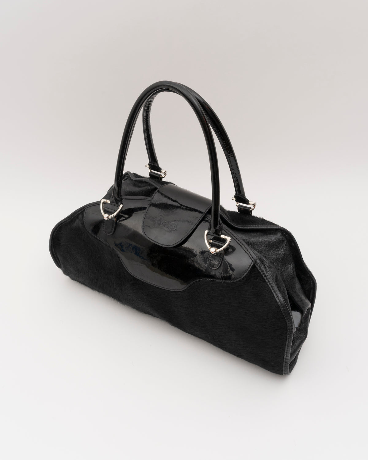 2000s D&G Black Pony Hair & Patent Leather Bag