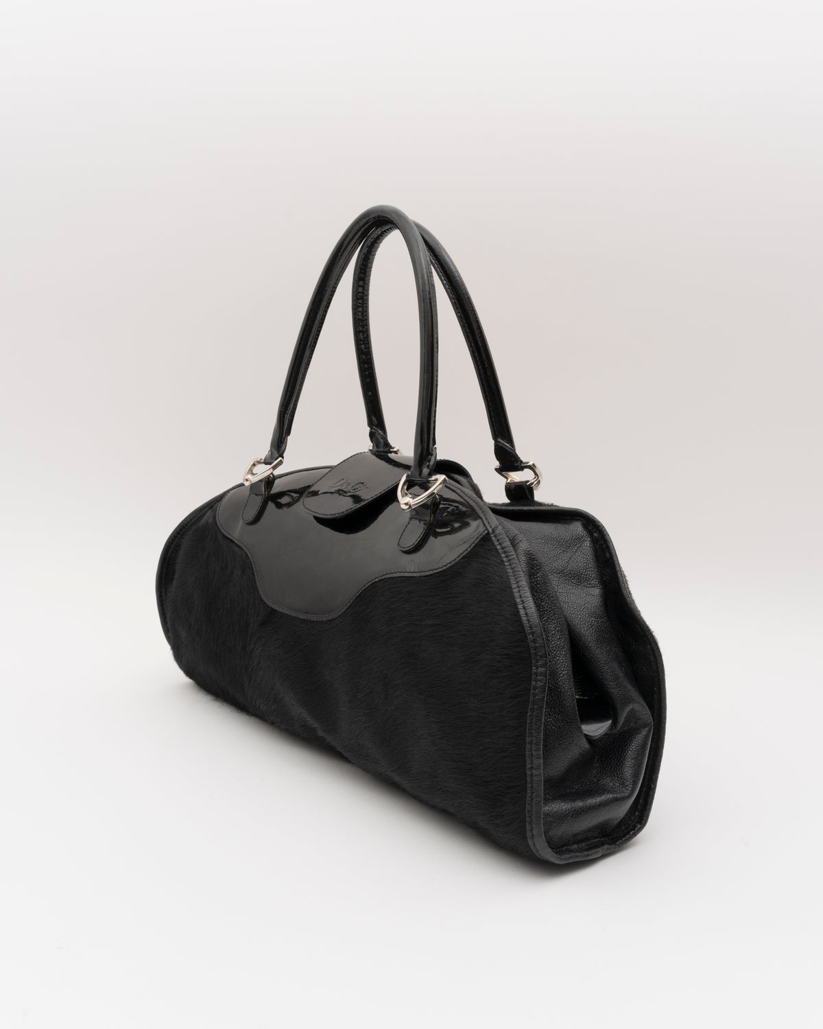 2000s D&G Black Pony Hair & Patent Leather Bag