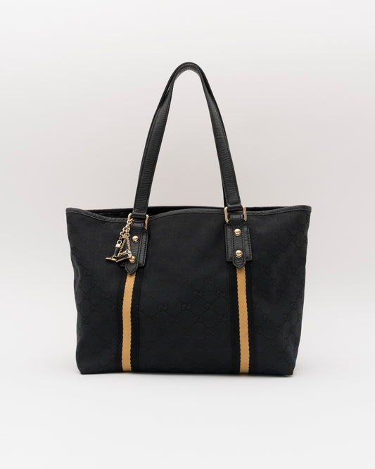 2000s GUCCI Black GG Canvas Web Charm Tote