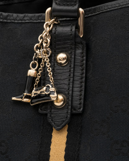 2000s GUCCI Black GG Canvas Web Charm Tote