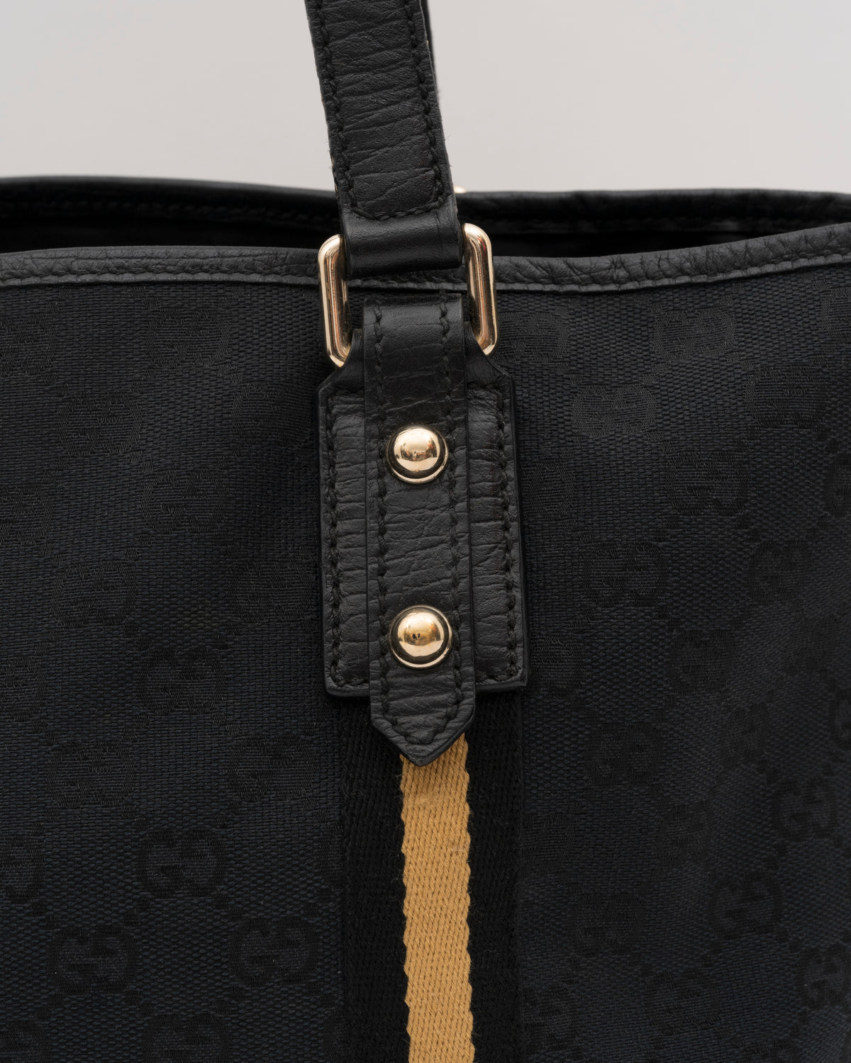 2000s GUCCI Black GG Canvas Web Charm Tote