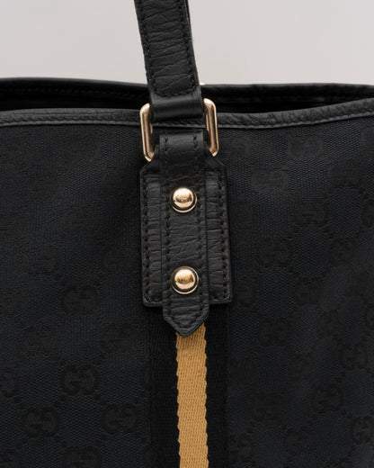 2000s GUCCI Black GG Canvas Web Charm Tote