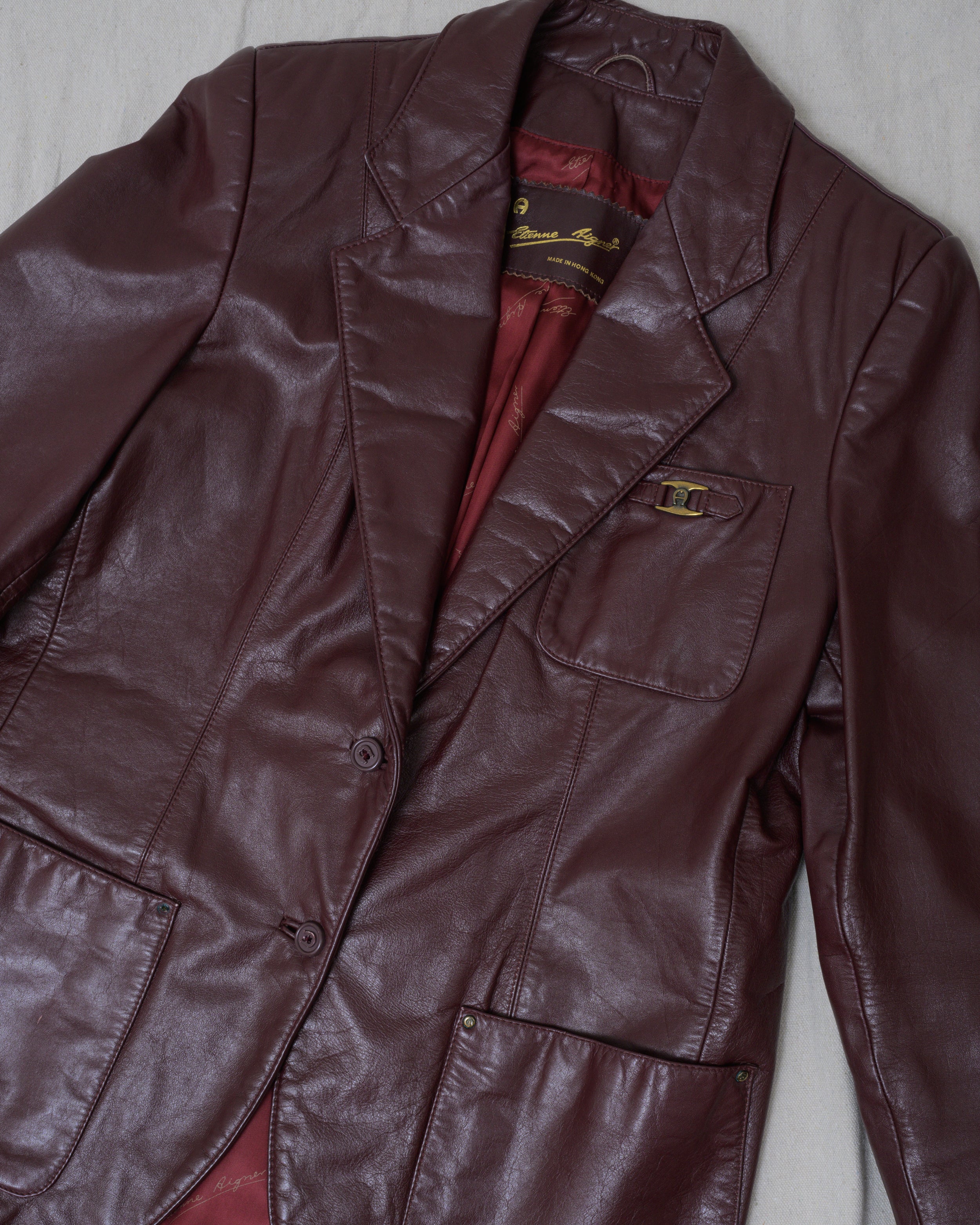 Vintage 70s ETIENNE AIGNER Maroon Leather Jacket S Closed Caption