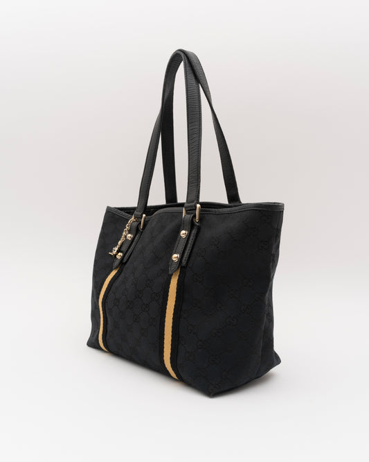 2000s GUCCI Black GG Canvas Web Charm Tote