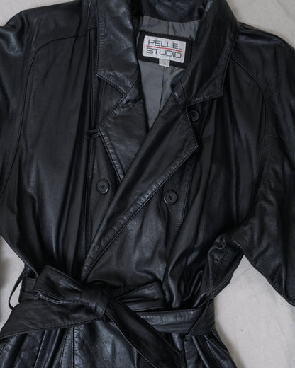 Vintage Black Leather Trench Coat (S/M)
