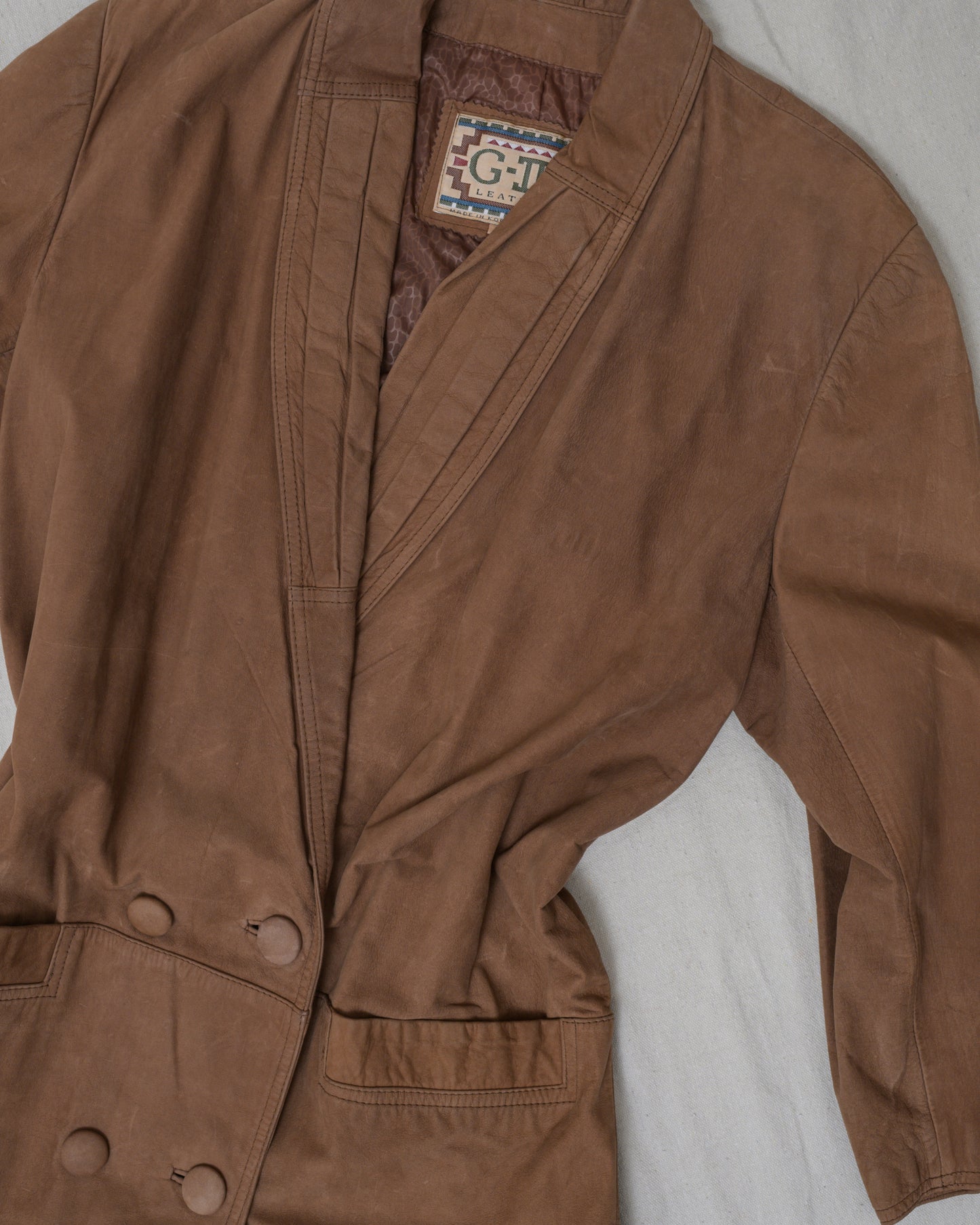 Vintage Tan Leather Coat (S/M)