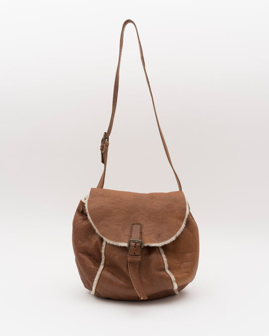 2000s MIU MIU Small Tan Shearling Hobo Bag