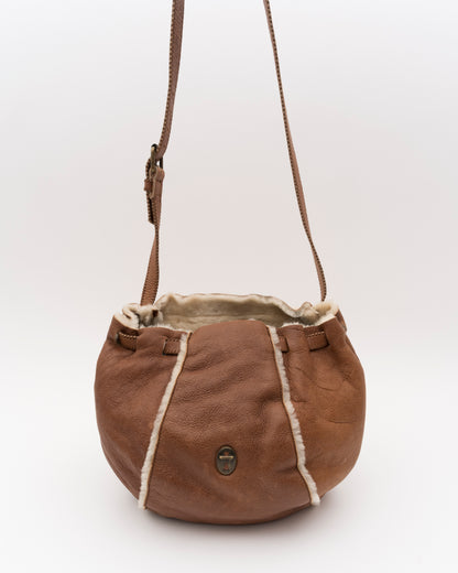 2000s MIU MIU Small Tan Shearling Hobo Bag