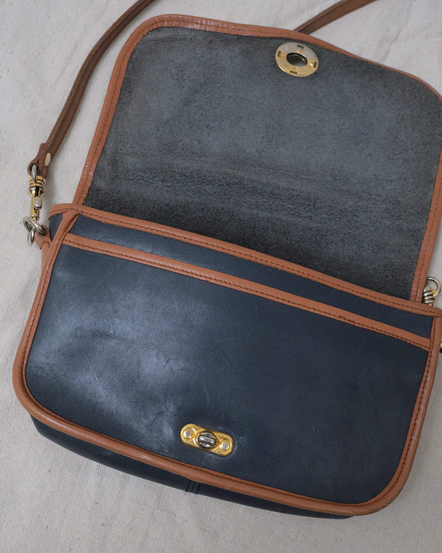 Vintage Navy + Tan Leather Bag