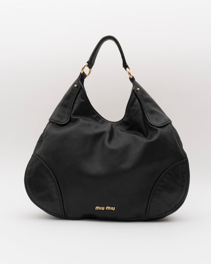 2000s MIU MIU Black Nappa Leather Hobo Bag
