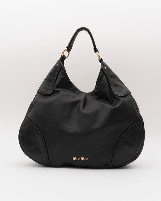 2000s MIU MIU Black Nappa Leather Hobo Bag
