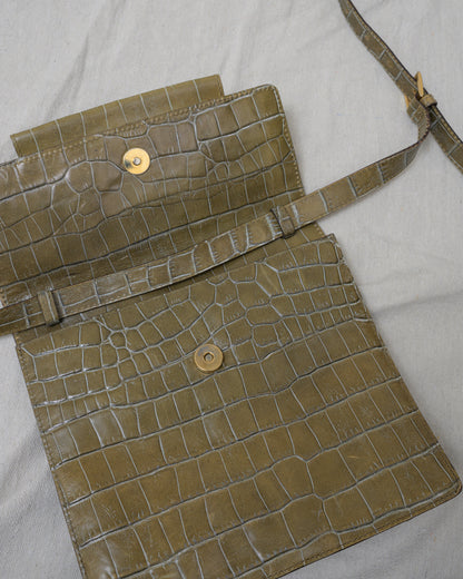 Vintage Olive Croc Embossed Leather Bag