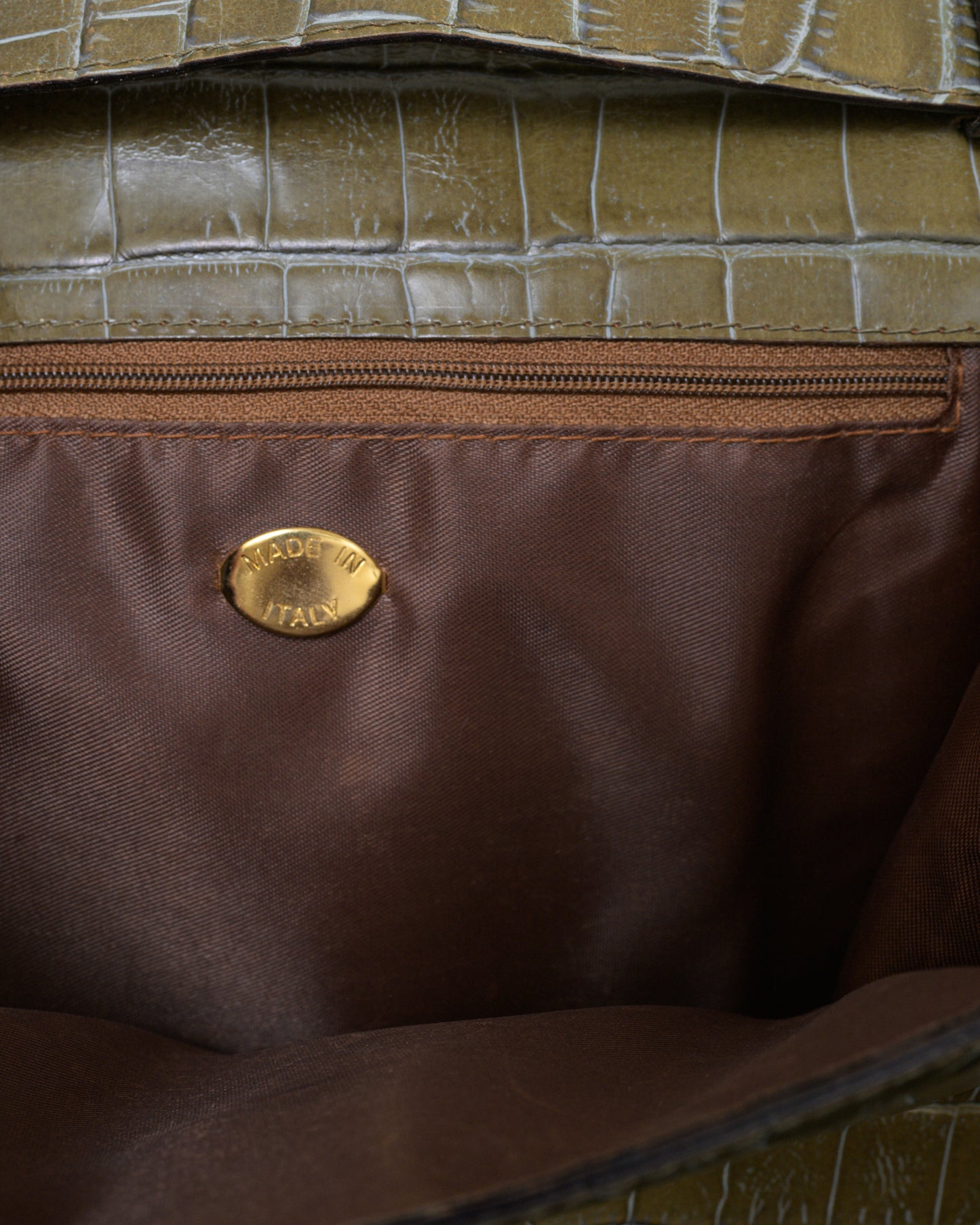 Vintage Olive Croc Embossed Leather Bag
