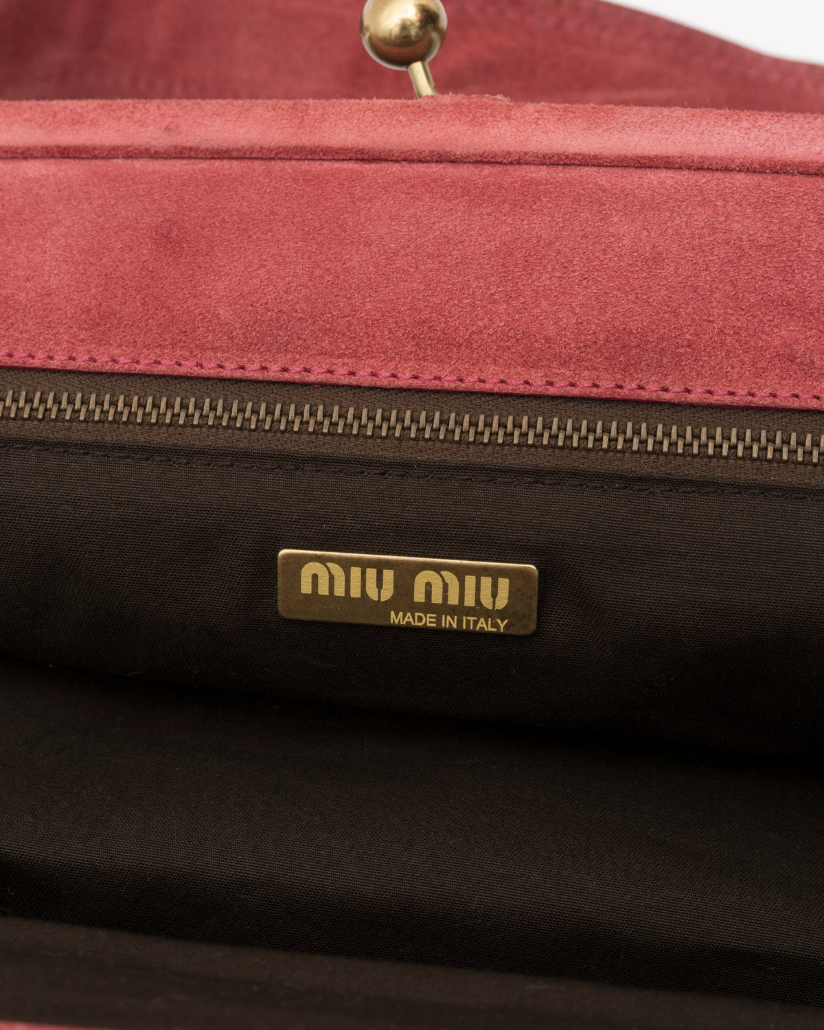 2000s Rare MIU MIU Chocolate Leather Kiss-Lock Frame Bag w/Dusty Rose Suede Trim