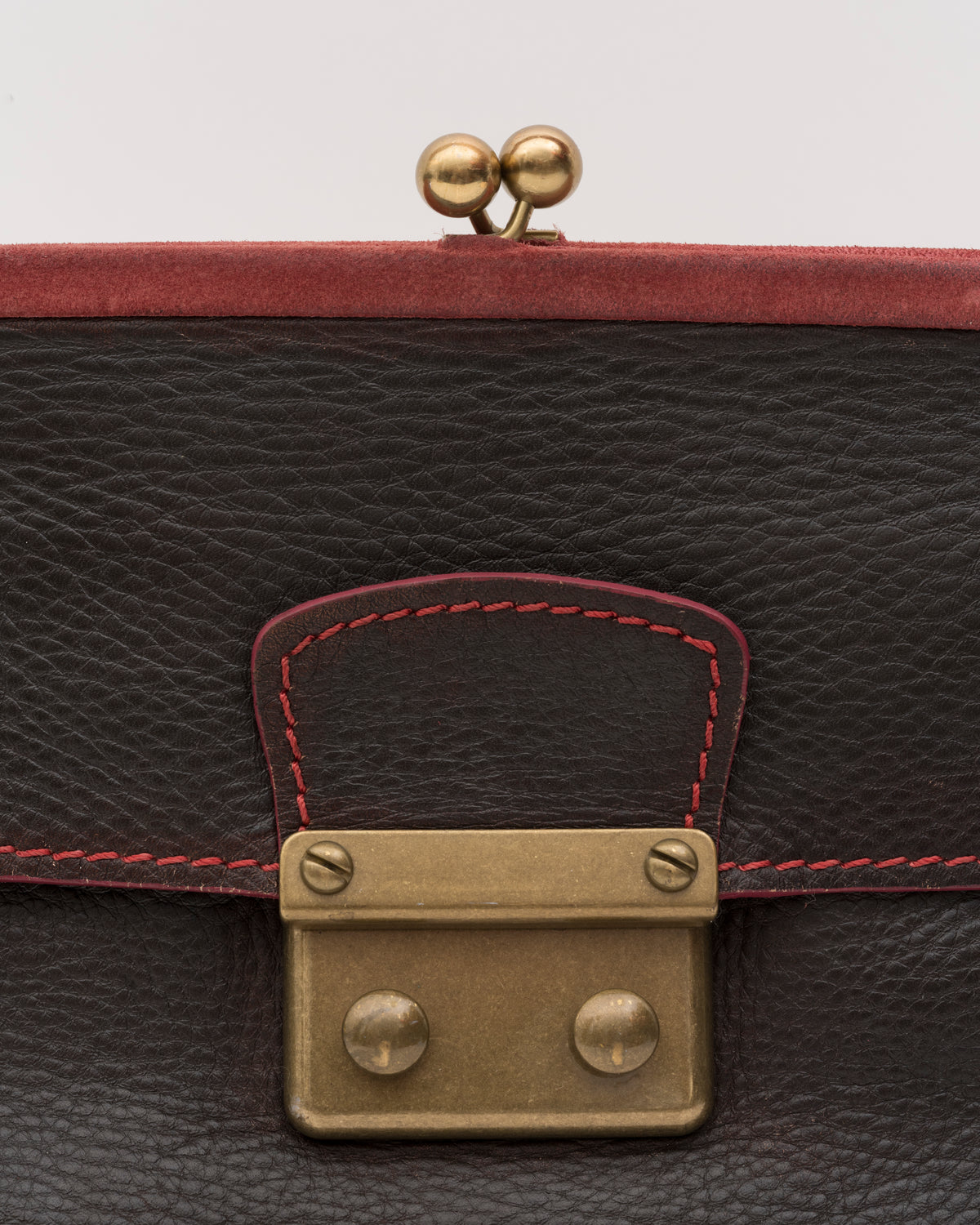 2000s Rare MIU MIU Chocolate Leather Kiss-Lock Frame Bag w/Dusty Rose Suede Trim