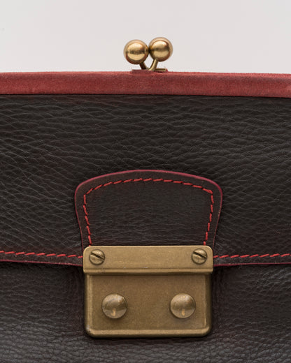 2000s Rare MIU MIU Chocolate Leather Kiss-Lock Frame Bag w/Dusty Rose Suede Trim