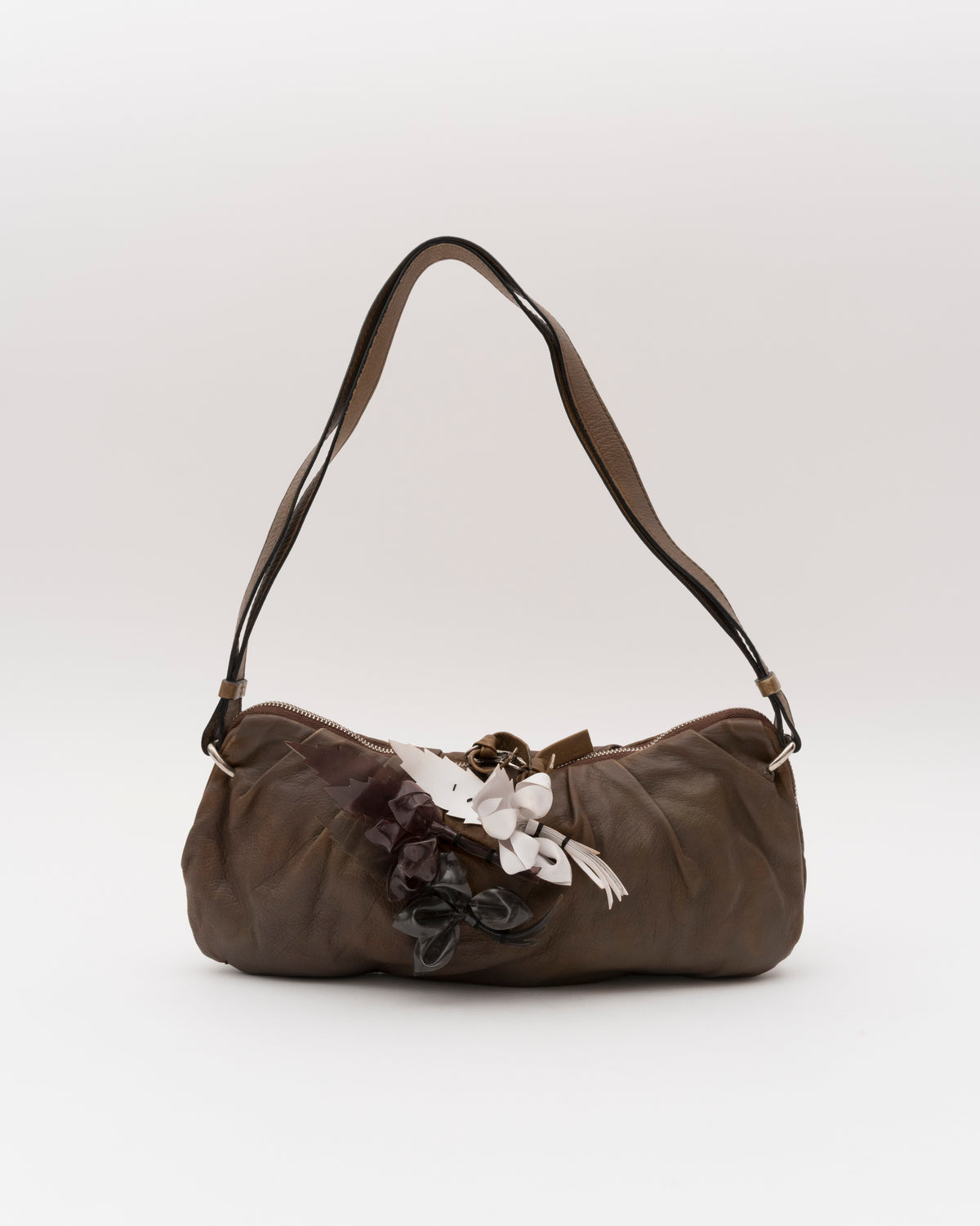 2000s Rare CHLOE Ruched Nappa Leather Floral Appliqué Bag