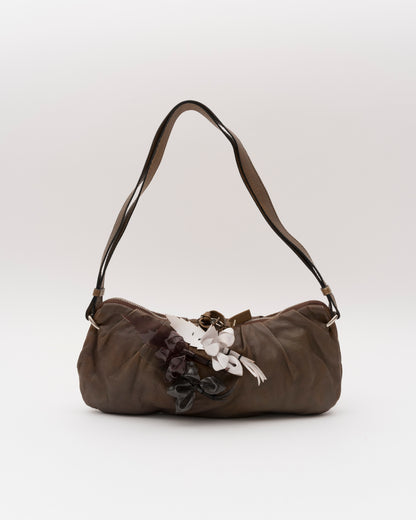 2000s Rare CHLOE Ruched Nappa Leather Floral Appliqué Bag