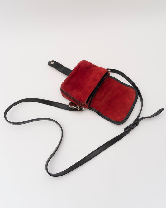 SS2005 MIU MIU Red Suede Mini Crossbody Bag w/Padlock