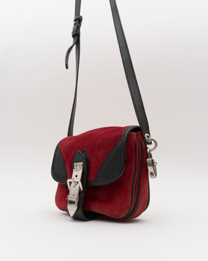 SS2005 MIU MIU Red Suede Mini Crossbody Bag w/Padlock