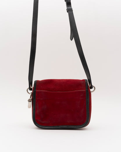 SS2005 MIU MIU Red Suede Mini Crossbody Bag w/Padlock