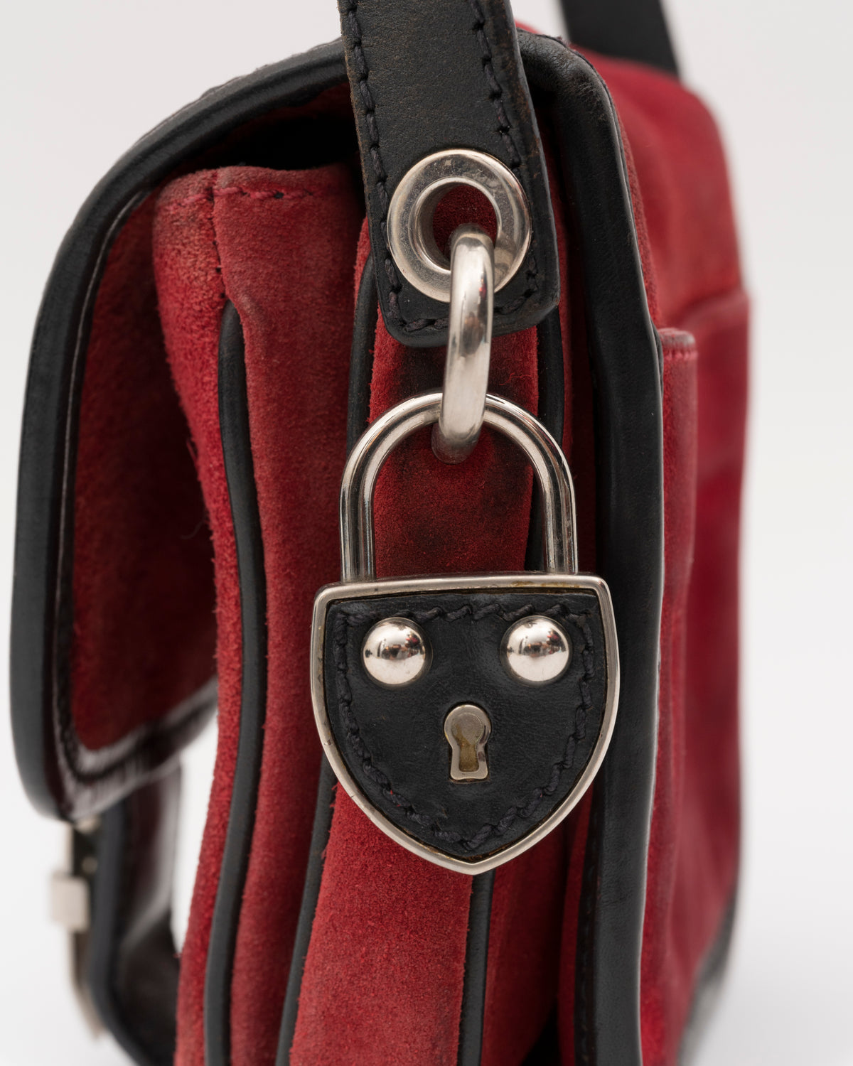 SS2005 MIU MIU Red Suede Mini Crossbody Bag w/Padlock