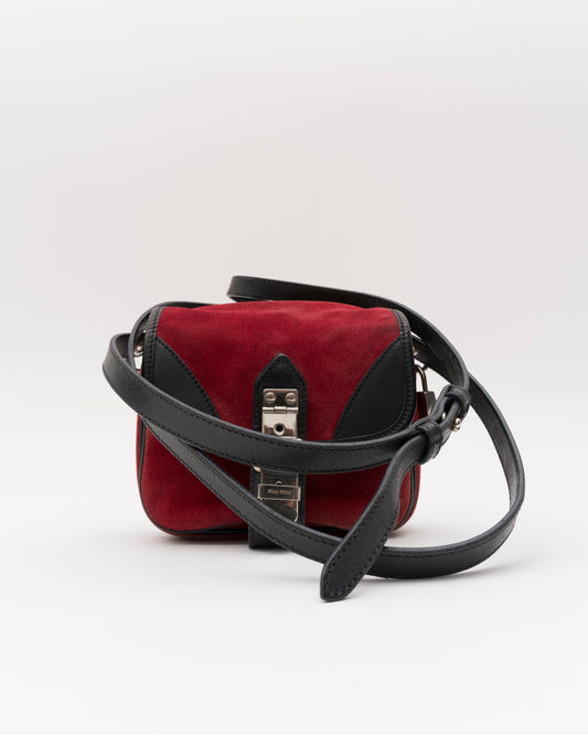SS2005 MIU MIU Red Suede Mini Crossbody Bag w/Padlock