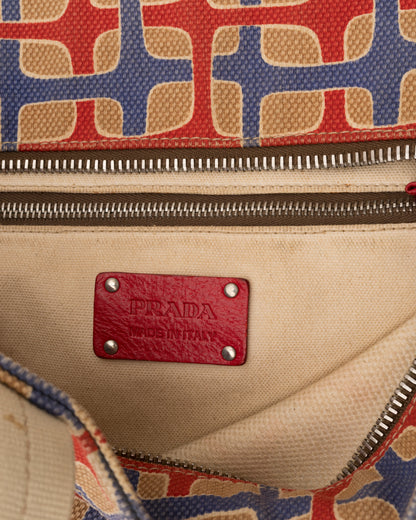 2000s PRADA Multicolor Geometric Canvas Shoulder Bag