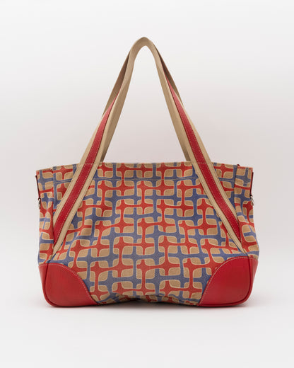 2000s PRADA Multicolor Geometric Canvas Shoulder Bag