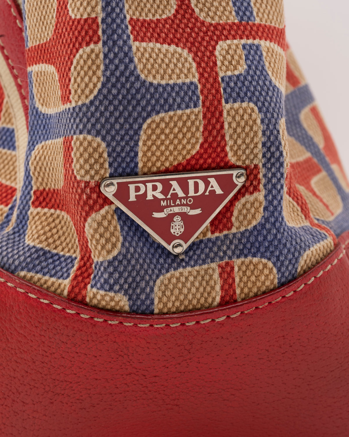 2000s PRADA Multicolor Geometric Canvas Shoulder Bag