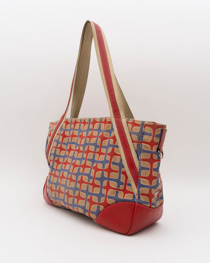 2000s PRADA Multicolor Geometric Canvas Shoulder Bag
