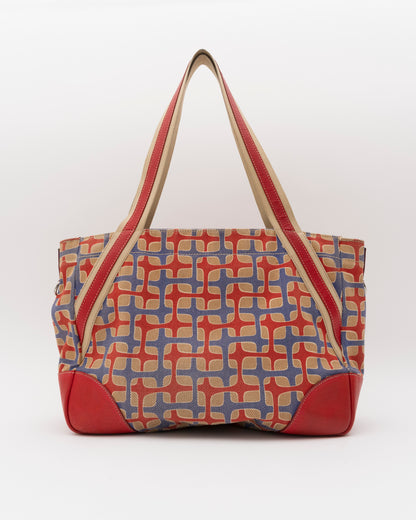 2000s PRADA Multicolor Geometric Canvas Shoulder Bag