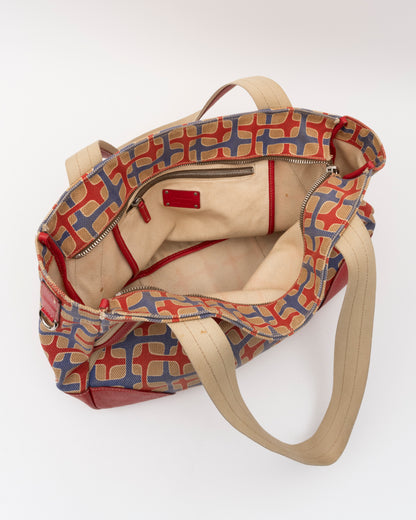 2000s PRADA Multicolor Geometric Canvas Shoulder Bag