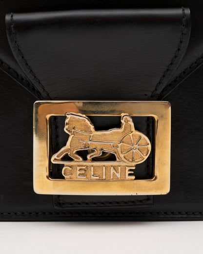 70s/80s CELINE Black Leather Box Carriage Bag